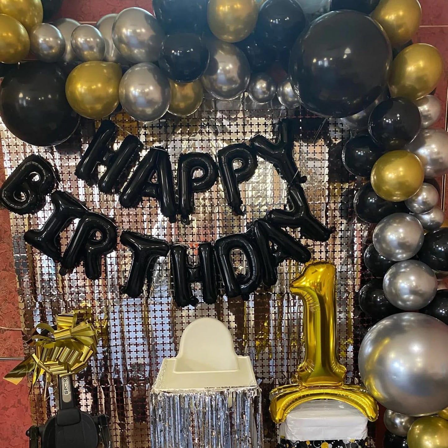 Black Happy Birthday Balloon Banner, 16 Inch Foil Mylar Happy Birthday Balloons Letters, Reusable Happy Birthday Sign, Black Birthday Decorations for Women, Men, Boys and Girls
