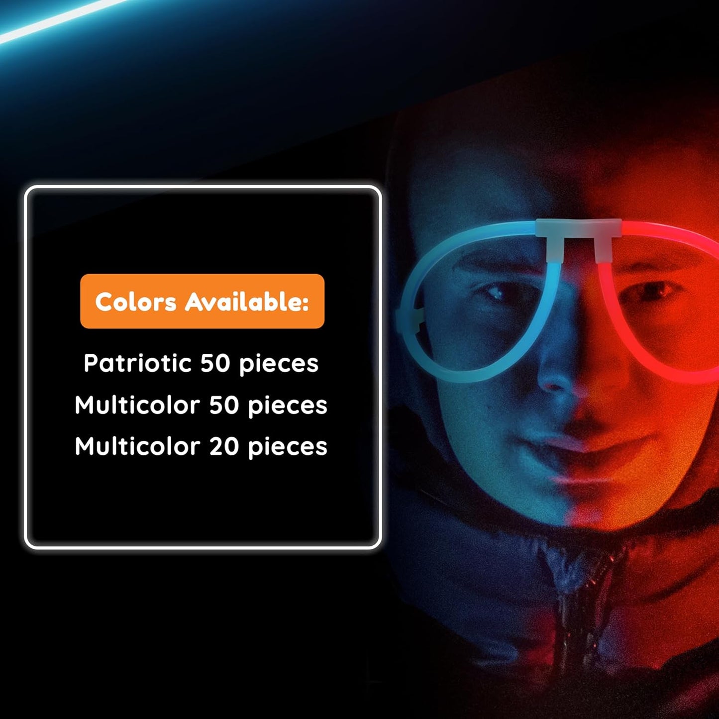 Glow Fever Glow In The Dark Glasses for Party - 50 Bendable Glow Stick Glasses with Connectors - Glow Glasses Party Pack for Concert, Halloween & Birthday Party Party Favors - Party Dragon, Mixed