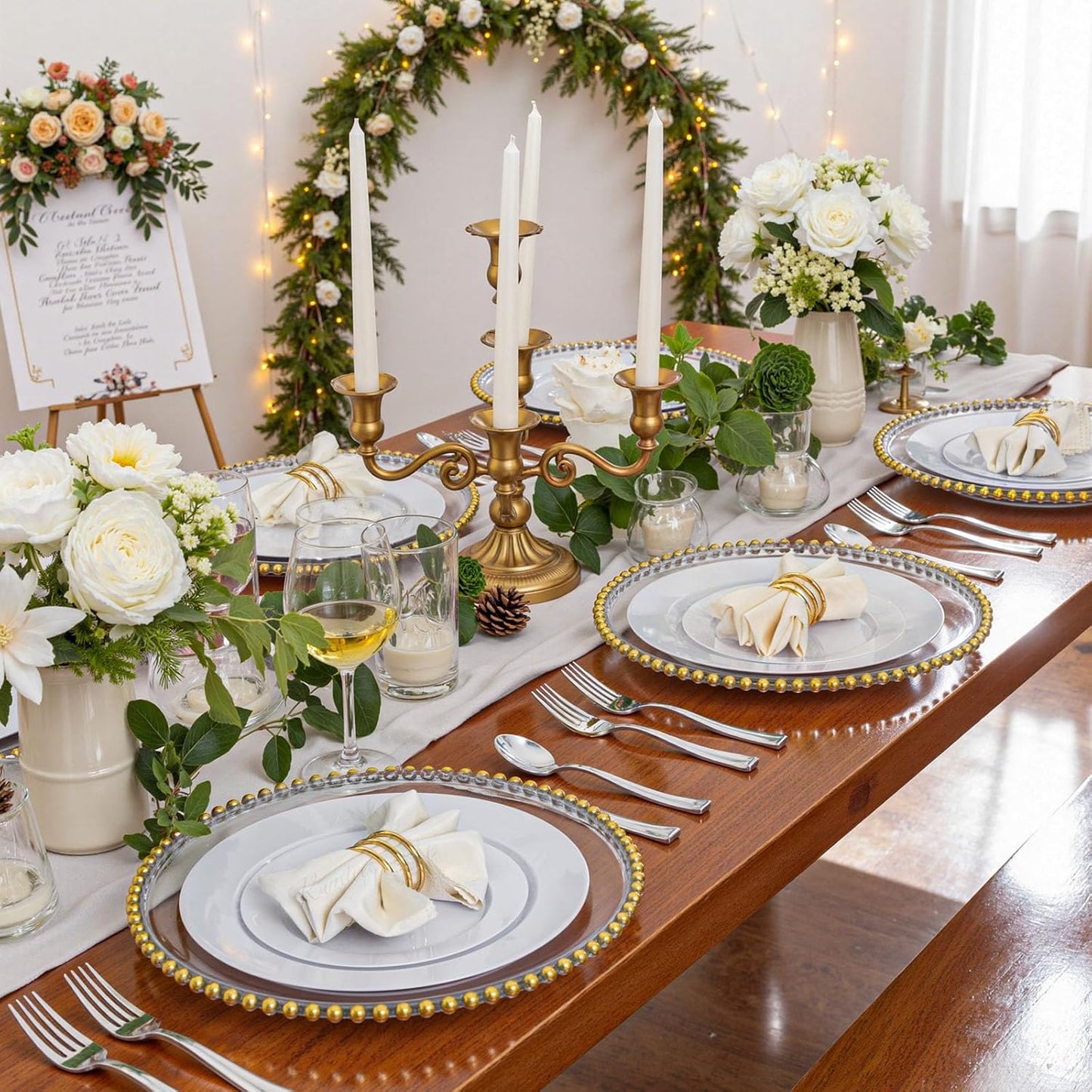 WDF 200pcs White Plastic Plates Disposable - Heavy Duty Plastic Plates for Party - Include 100 x 10" Dinner Plate and 100 x 7" Dessert/Cake Plate - Ideal for Weddings/Parties/Events