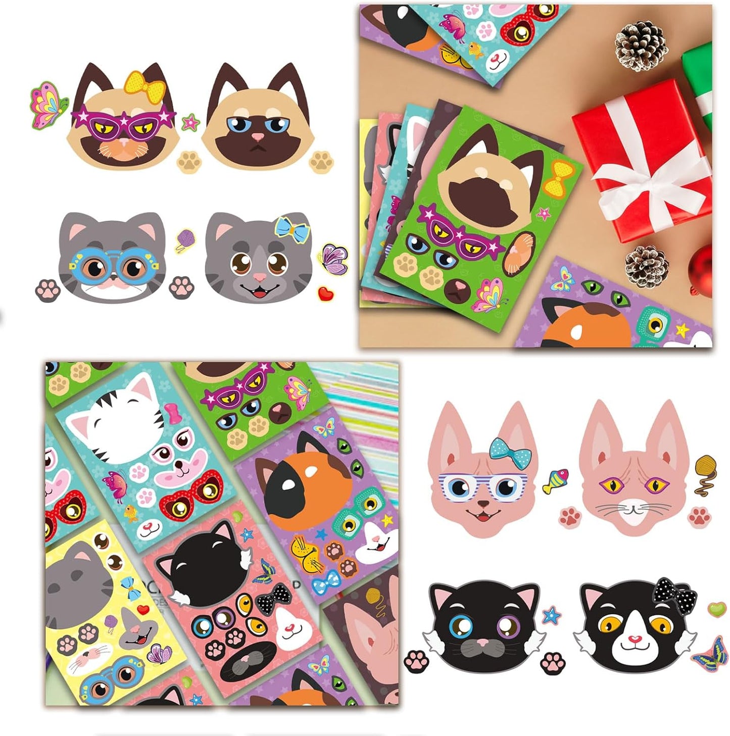 48 Sheets Cat Stickers,Make a Face Stickers for Kids, Make Your Own Cat Sticker, Animal Sticker for Kids 3-5, Brithday Gift Party Favors, Teacher Reward Classroom Games Craft