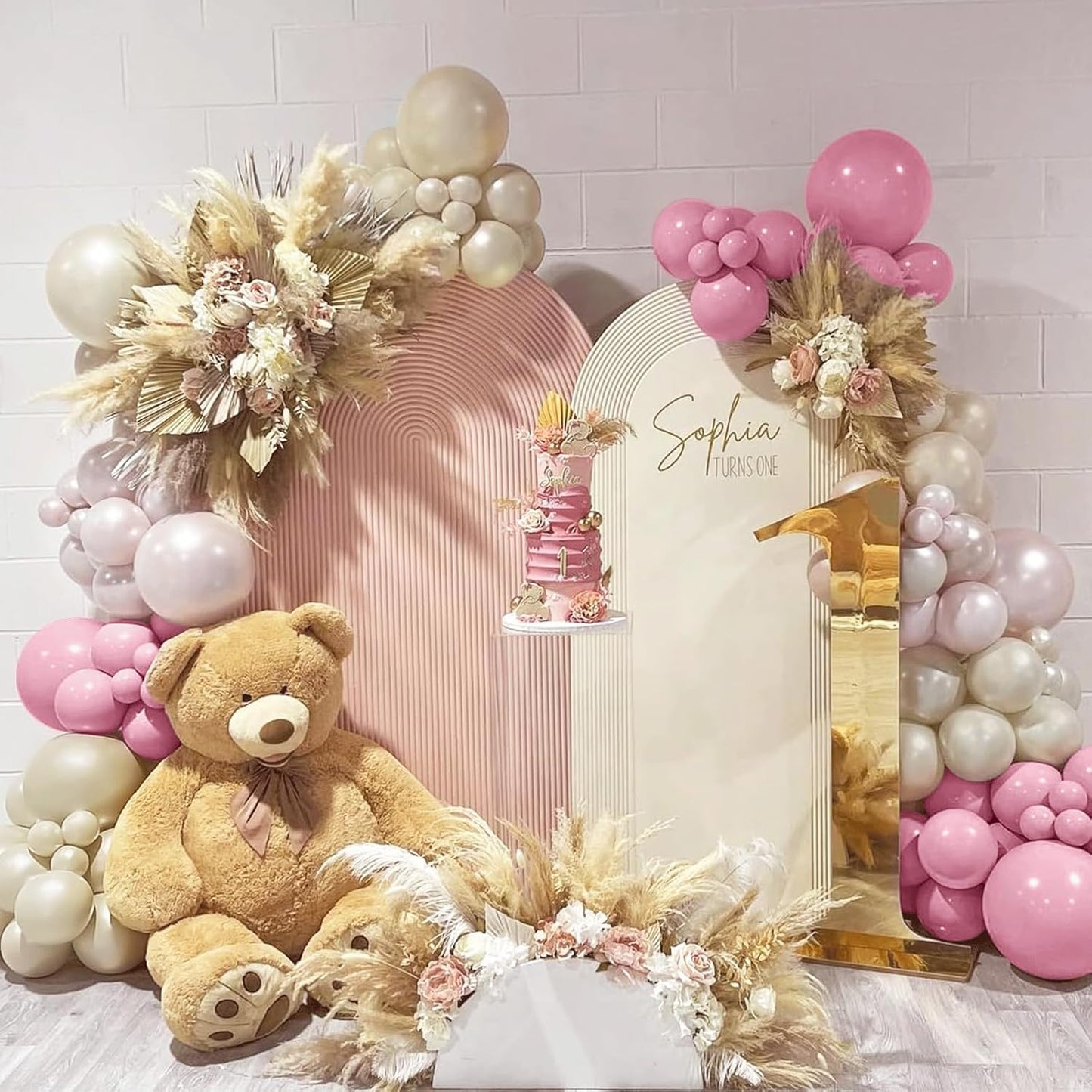 Double Stuffed Pearl Pink Balloons, 50pcs Double Stuffed Dusty Pink Pearl Beige Balloon Gold Balloons for Women Girls Boho Birthday Bridal Baby Shower Wedding Party