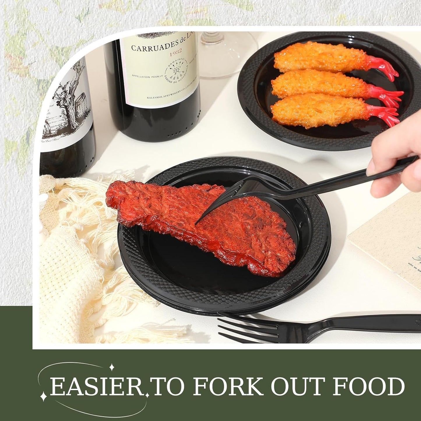 Hushee 600 Pcs 6 Inch Plastic Dessert Plates with Forks for Cake Appetizer, 300 Disposable Plates and 300 Plastic Forks for Wedding Birthday Party Event Bulk (Black)