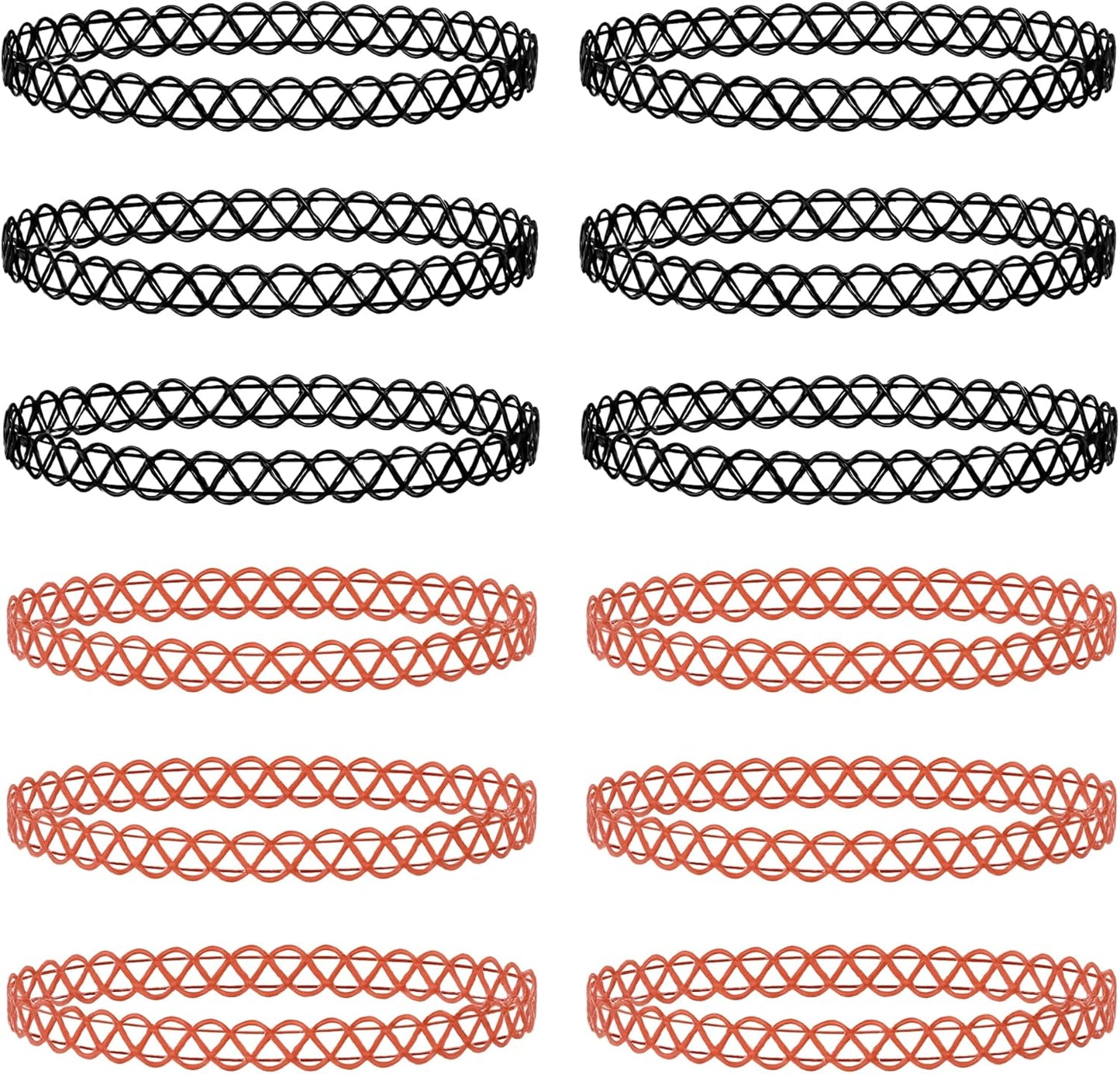 BodyJ4You 12PC Tattoo Choker Necklace - 90s Accessories 2000s Jewelry Y2K Fashion Vintage Trendy - Rainbow Goth Black Pink Green Blue White - Adjustable Stretchy Elastic Necklace Summer Vacation Set