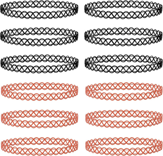 BodyJ4You 12PC Tattoo Choker Necklace - 90s Accessories 2000s Jewelry Y2K Fashion Vintage Trendy - Rainbow Goth Black Pink Green Blue White - Adjustable Stretchy Elastic Necklace Summer Vacation Set