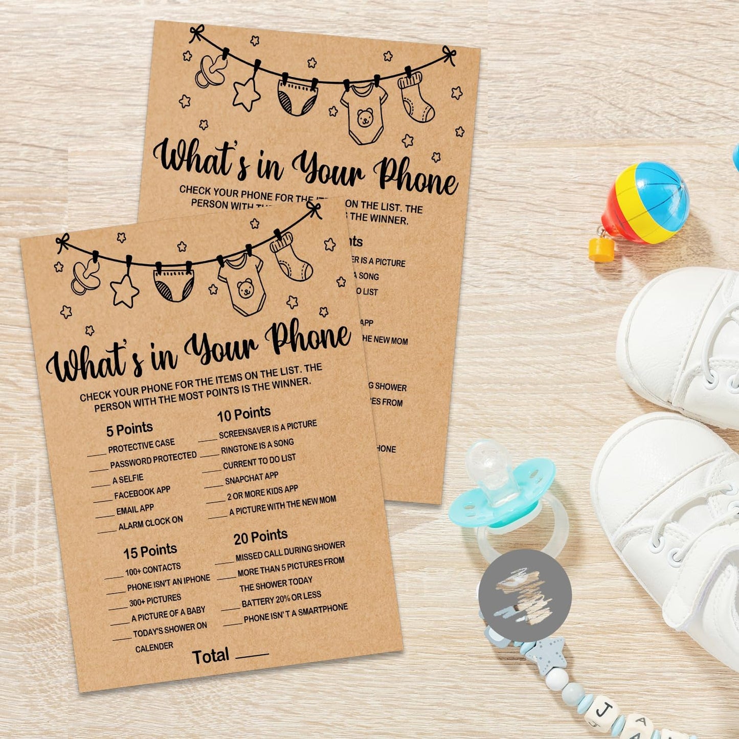 Baby Shower Game, What's in Your Phone, 30 Game Cards Included, Kraft