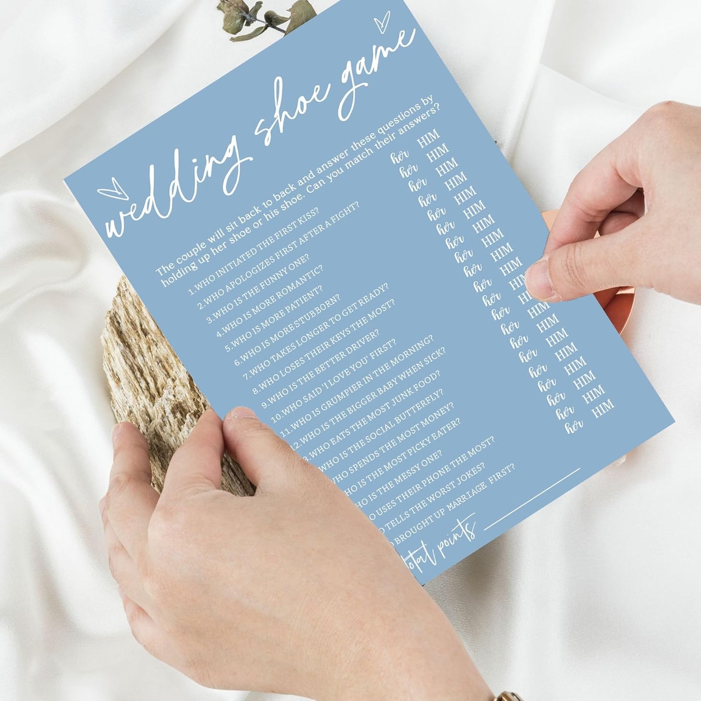 Bridal Shower Games Cards & Shoe Game - 25 Guests Engagement Party Supplies - Minimalist Blue Wedding Party Supplies - B04