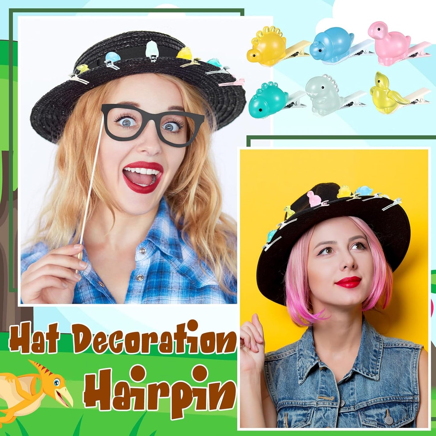 30 Pcs Mini Glow Hair Clips Girls Rave Hair Clips for Women Christmas Music Festival Holiday Party Supplies (Dinosaur)