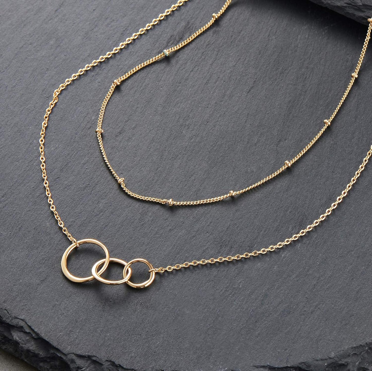 MEVECCO Layered Heart Necklace Pendant Handmade 18k Gold Plated Dainty Gold Choker Arrow Bar Layering Long Necklace for Women