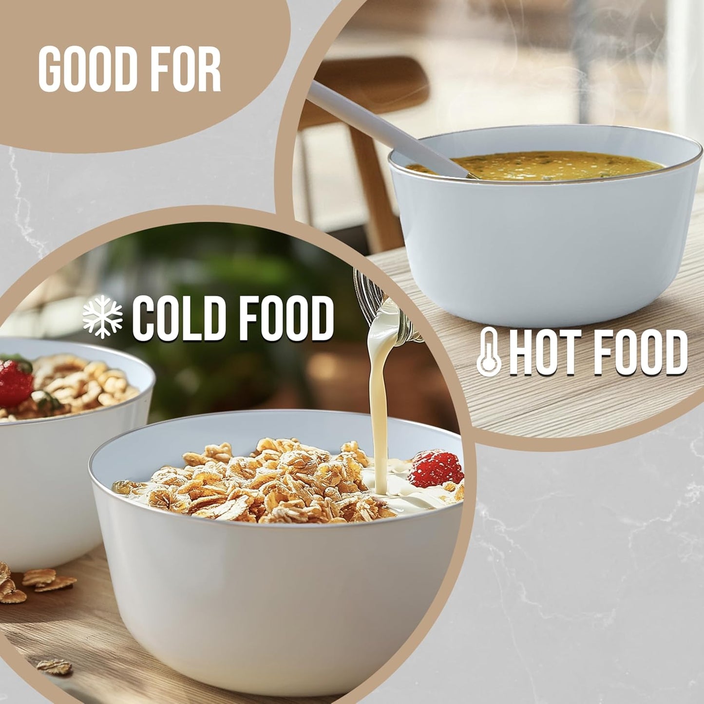 Trendables Plastic Bowls - Disposable 24 Oz Set of 50 Sage Silver Rimmed Fancy Serving Bowls for Salad, Ice Cream & Candy