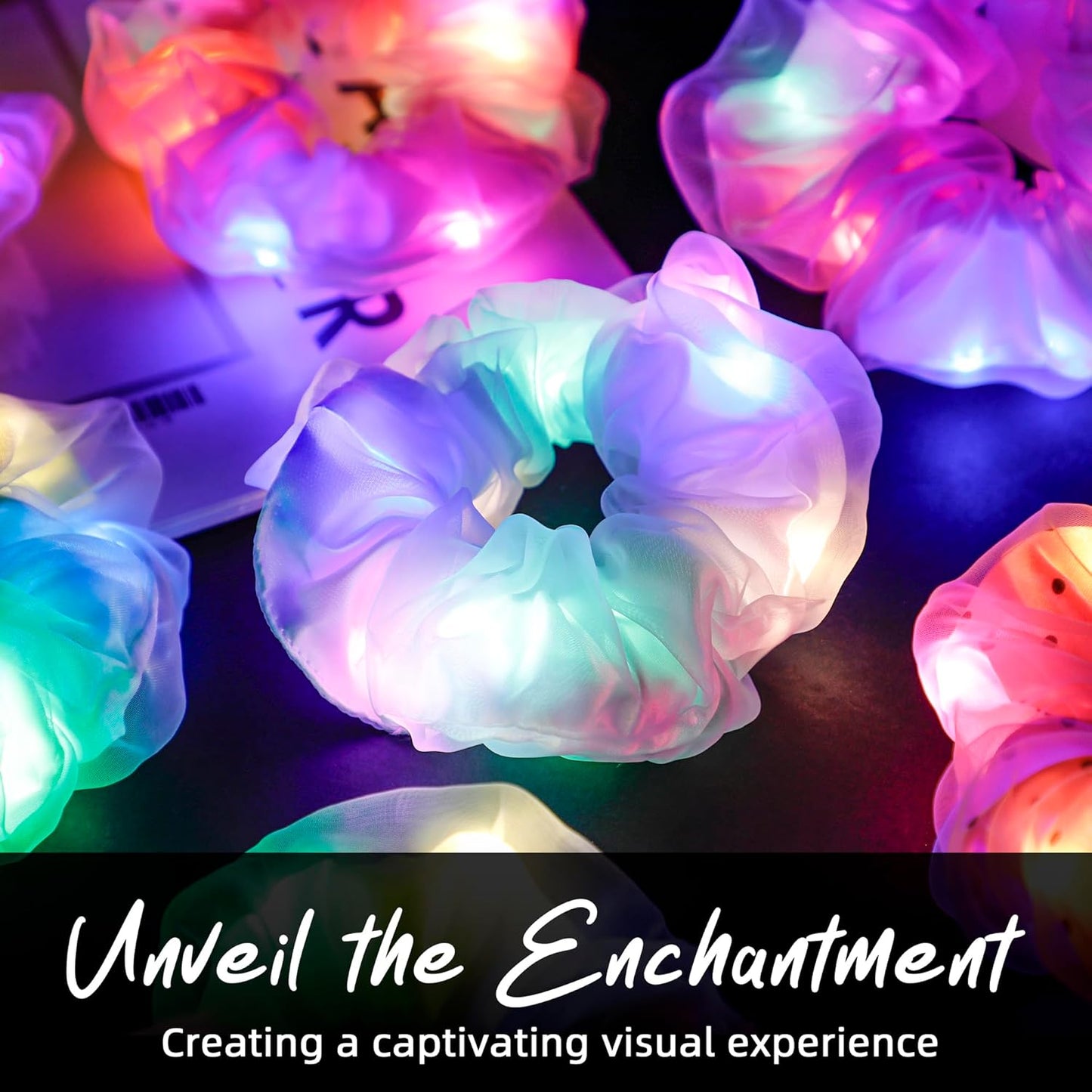 12 Pcs Light Up Scrunchies - Double-Layer Colorful Hair Ties, LED Rave Accessories for Girls & Women, Glow Neon Party/Festival/Birthday Hairstyles