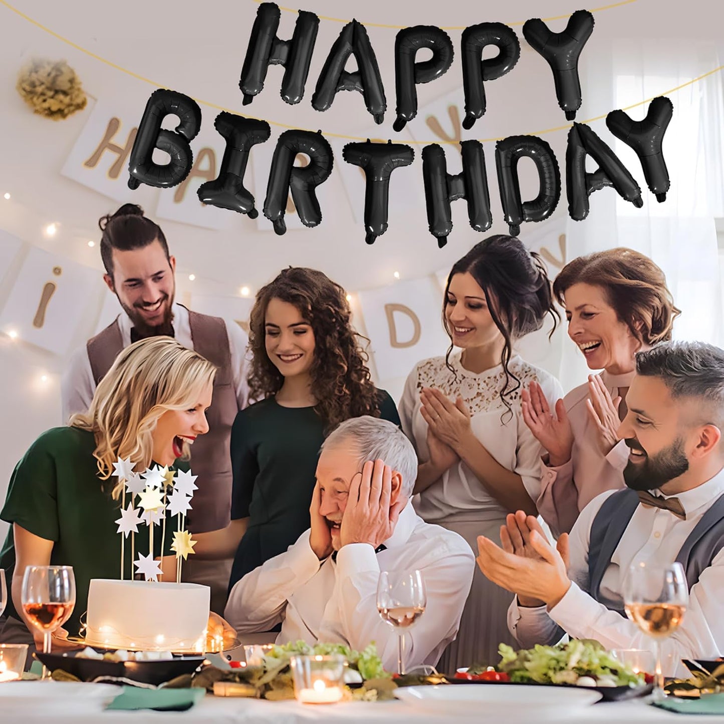 LIOZEOKUN Happy Birthday Balloon Letters 16 inch Mylar Foil Birthday Balloons Banner Sign for Birthday Party Decorations Supplies (Black)