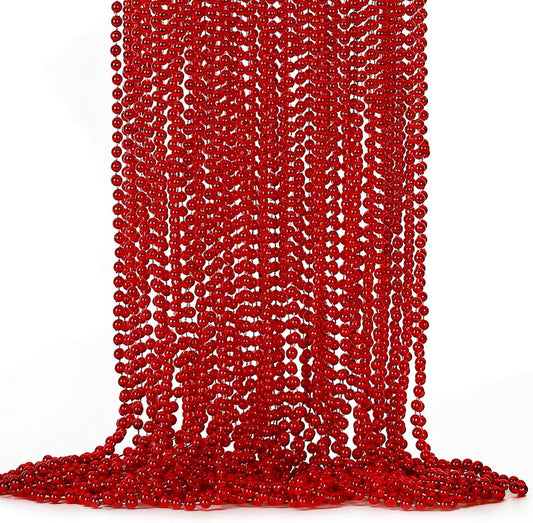 24PCS Bead Necklace, Red Bead Necklace Stuff Party Favors, 33" Christmas Necklaces Festival Parade Throw Accessories for Wedding Birthday Valentines Mardi Gras Xmas Celebrations Decorations