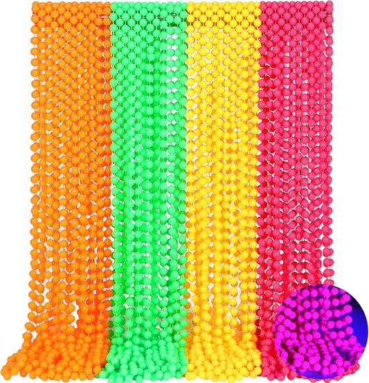 Ecally 24 Pieces Glow in the Dark UV Neon Bead Necklaces Party Supplies 80s UV Black Light Neon Accessories Necklaces Bulk for Birthday Decorations Wedding Party Halloween