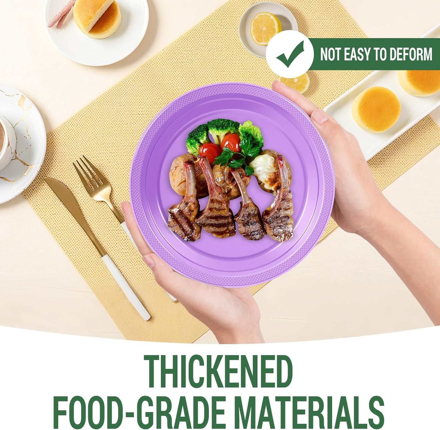 50 Lavender Plastic Plates For Party, Includes 25-9" & 25-7" Cake Dessert Plastic Dinner Plates Disposable For Party Supplies