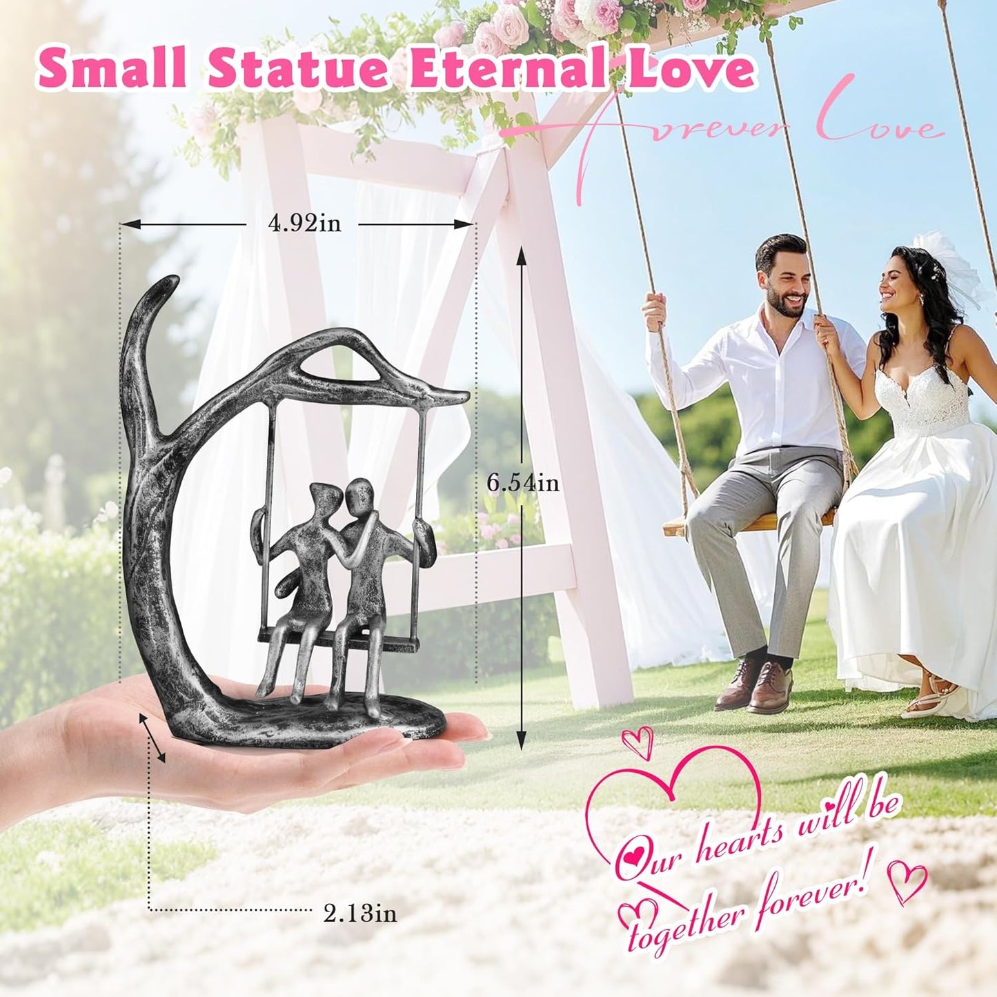 Anniversary Wedding Gifts for Couple/Her - Romantic Couple Statue in Love, Antique Silver Metal Figurine Sweet Loving Together Iron Sculpture Decor, Birthday Gifts for Wife Husband