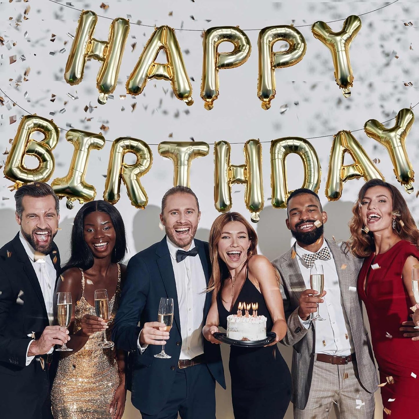 KALOR Light Gold Happy Birthday Balloons Banner, 16 Inch Mylar Foil Letters Balloon Sign for Women, Men, Boys & Girls Kids Birthday Decorations Photo Backdrop