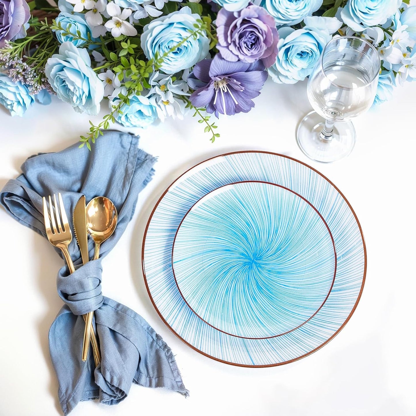 LIYH 60 Pcs Blue Plastic Combo Plates Set - Heavy Duty Light Blue Scalloped Plastic Disposable Plates for Party - 10.25" Dinner & 7.5" Dessert Plate 30 Guests