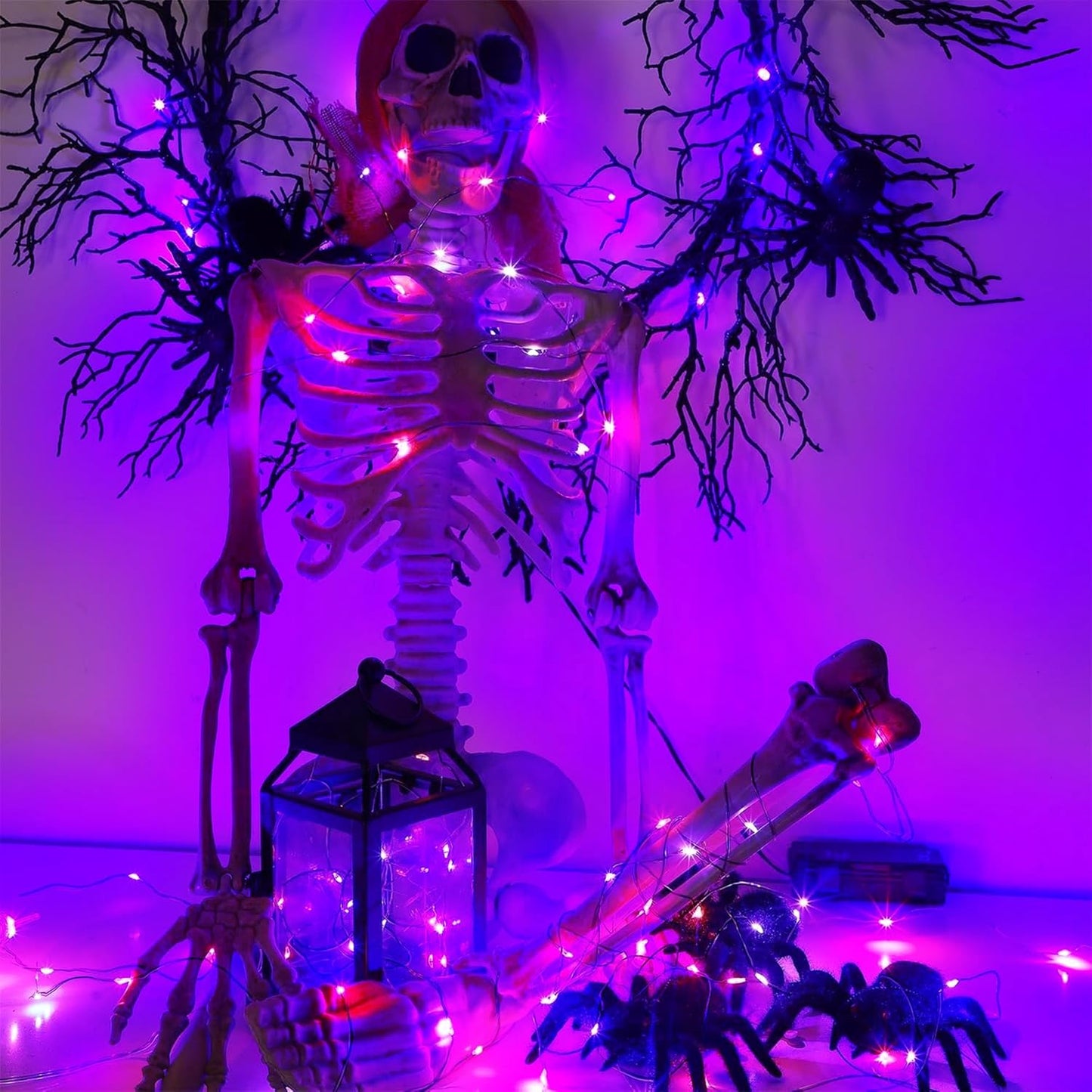 WATERGLIDE 12 Pack Halloween Fairy Lights Battery Operated (Included), 7 ft 20 LED Mini Firefly Starry String Lights, Waterproof Black Wire Light for DIY Mason Jar Table Halloween Decor, Purple