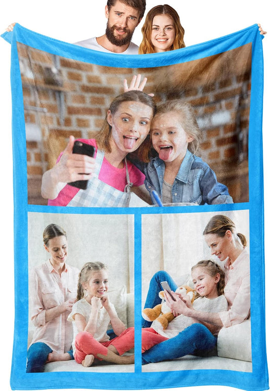 Custom Blanket with Photos Personalized Picture Throw Blankets Gifts for Women Lover Friend Customized Picture Gifts Flannel Blanket Christmas Anniversary Birthday Wedding 60"X80" Made in USA