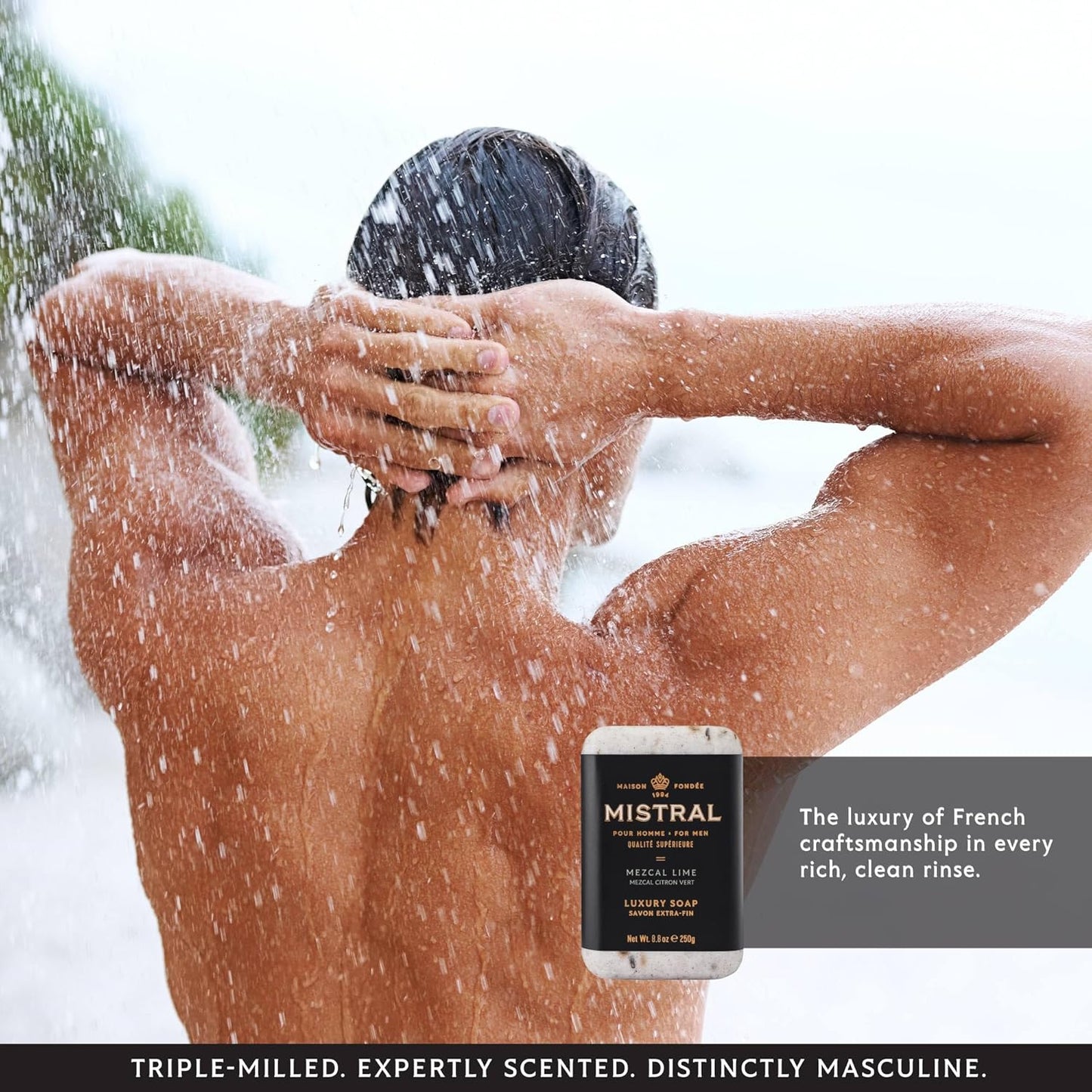 Mistral Mezcal Lime Luxury Bar Soap for Men | Men’s Natural Soap Bar | Paraben, Phthalates Free | Moisturizing & Triple-Milled Natural Soap for Men - Made in France | Large, 8.8 oz