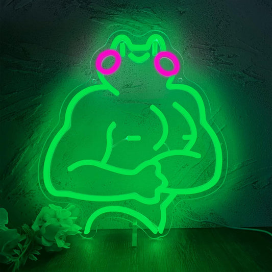 Fitness Frog Neon Sign - LED Muscle Frog Neon Light Sign 11.8x13 Inch Gym Room Wall Art USB Powered Gym Wall Decor Motivational Workout Room Home Office Art Christmas Birthday Gift