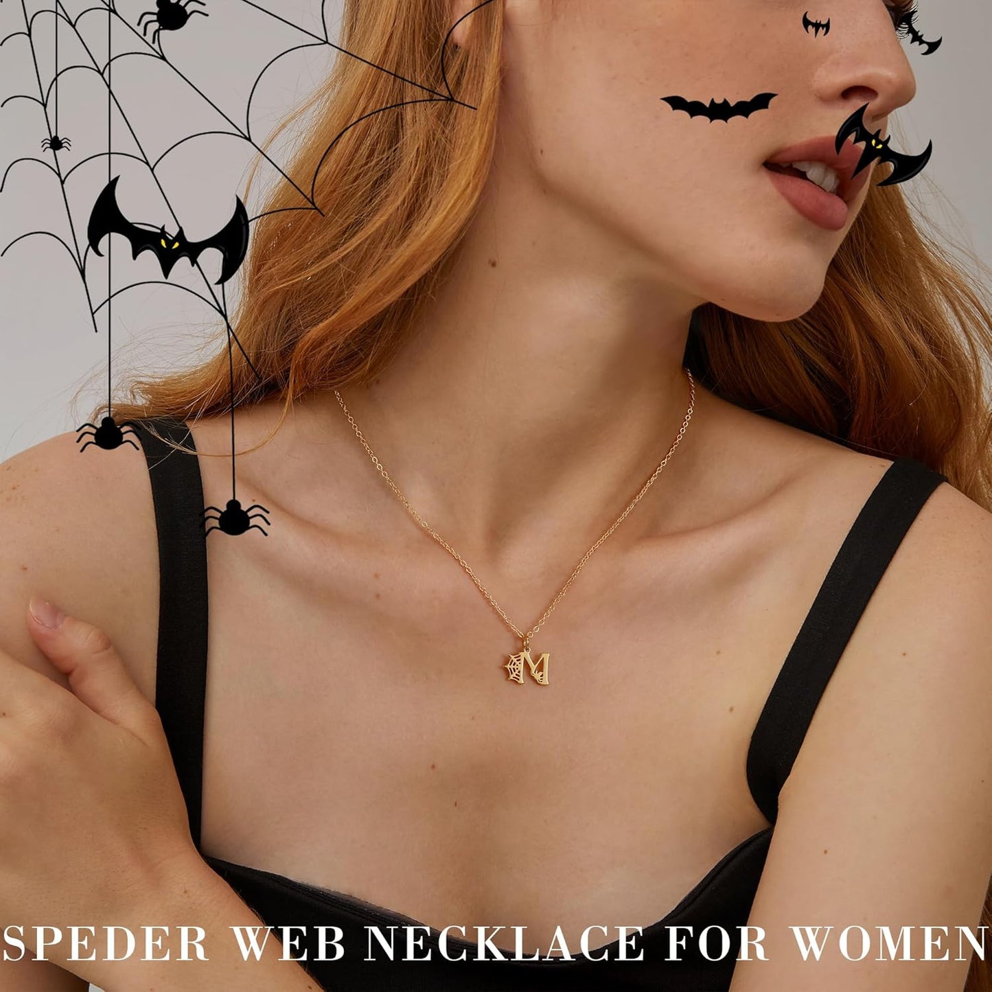 Halloween Necklace Halloween Gifts for Women Initial Necklace with Spider Web for Teen Girl Adjustable Dainty Gold Letter Necklaces for Her Girlfriend Daughter Halloweens Birthday Gift Basket Jewelry Decorations