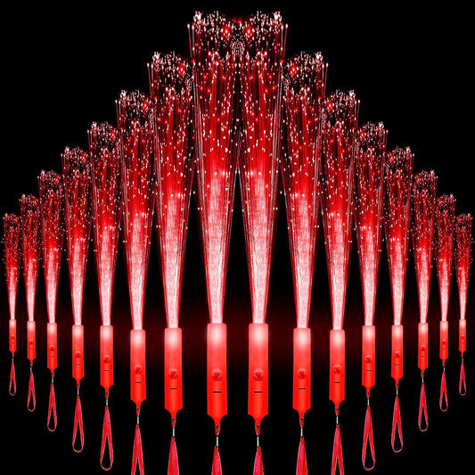 18 PCS Red LED Fiber Optic Wands Glow Sticks, Light Up Wands, Fiber Optic Lights Rod, Flashing Wands with 3 Light Modes for Wedding,Halloween,Christmas, Neon Party Favors Supplies