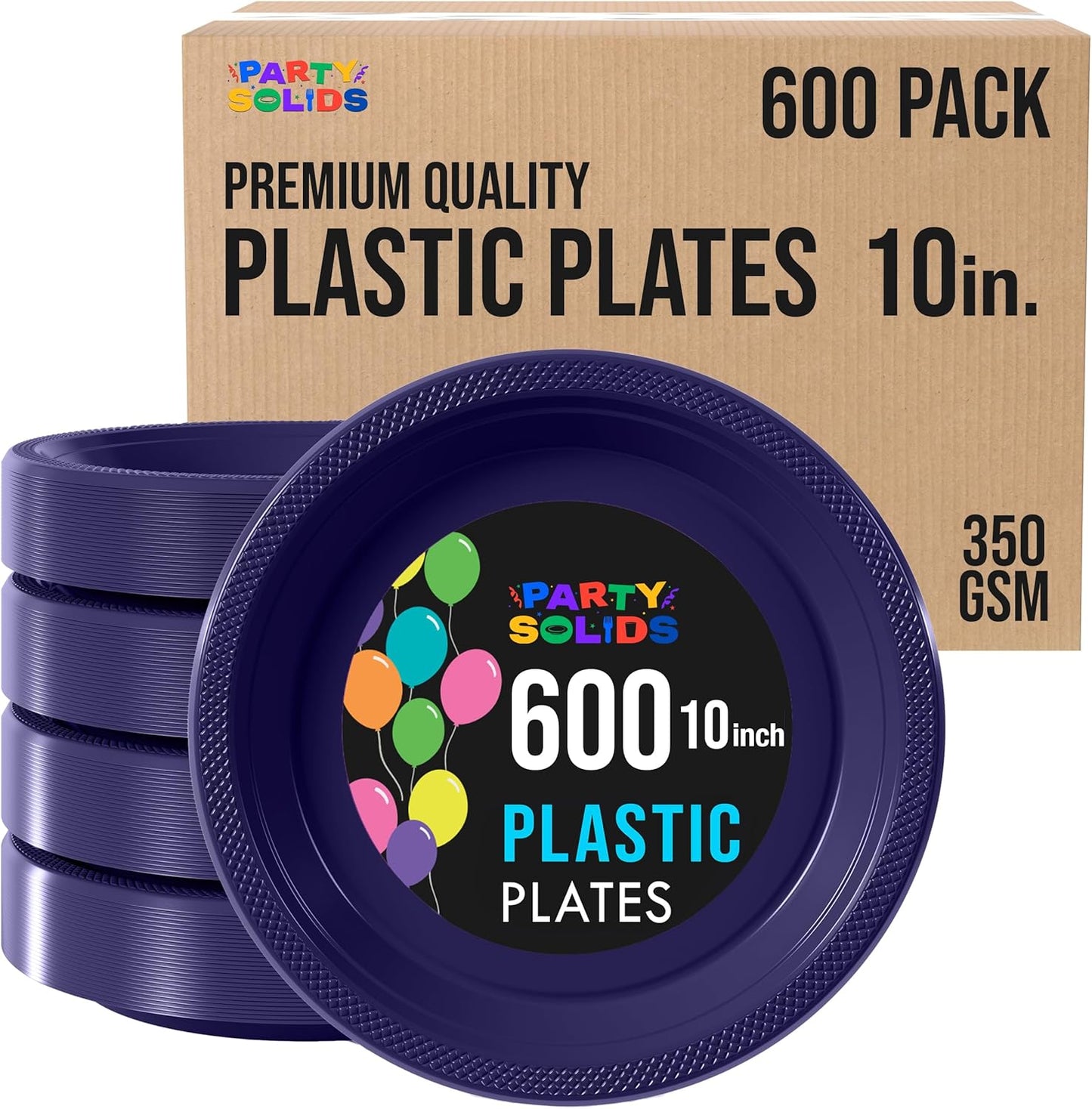 Party Solids Navy Plastic Plates Bulk 10" Navy Disposable Plates For Party Supplies 600 Pieces Disposable Dinner Plate Heavy Duty 350 GSM Plate Sets, Plastic Dinnerware Sets