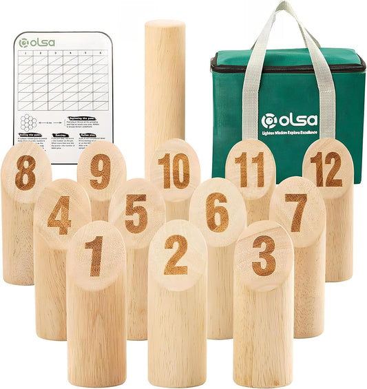 OLSA Wooden Throwing Game Set, Numbered Block Tossing Game with Scoreboard & Carry Bag-Outdoor Backyard Game for Adults, Floor Games for Lawn Beach Park and More