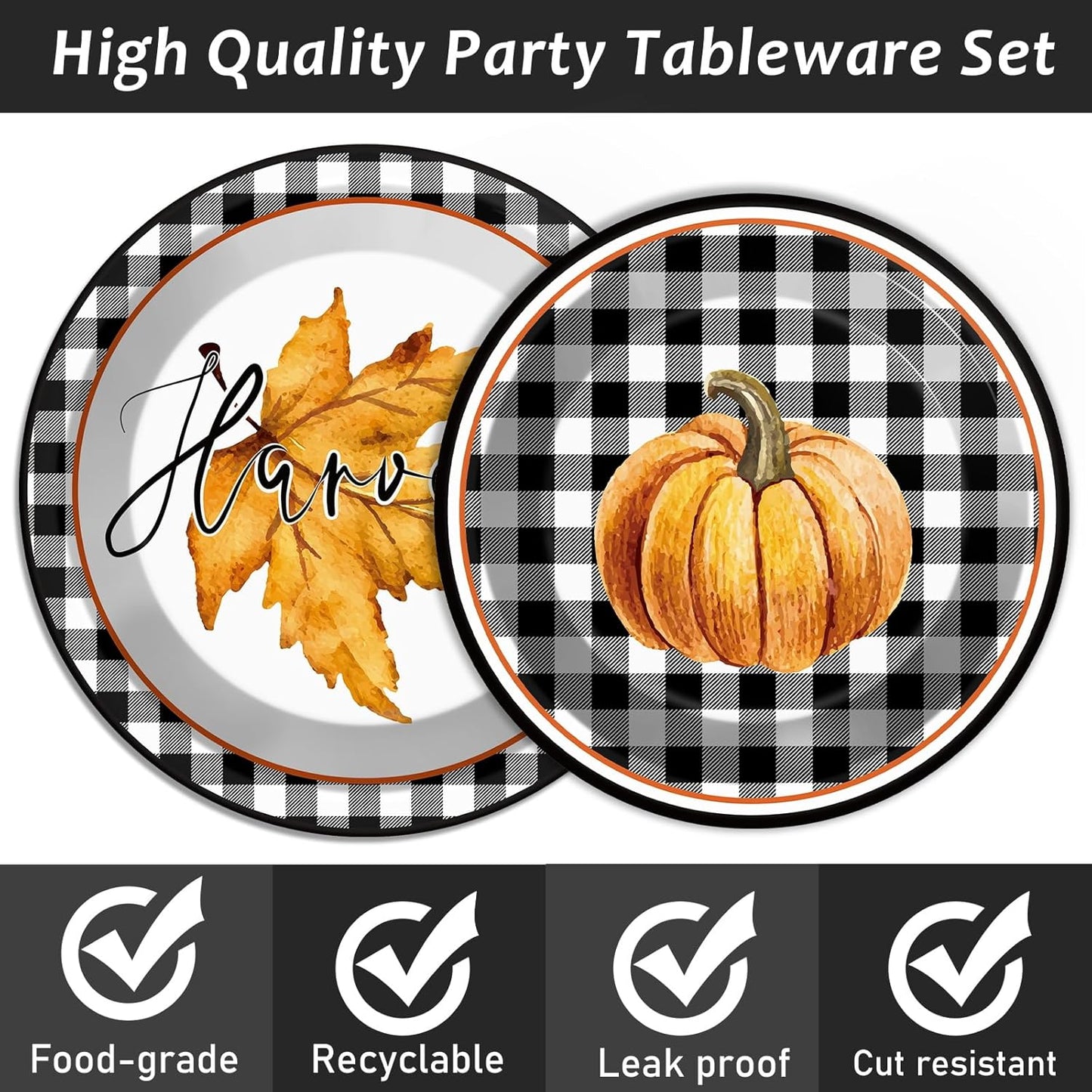 200 PCS Thanksgiving Tableware Disposable Fall Autumn Party Supplies Dinnerware Set Happy Harvest Plate, Hello Autumn Napkin,Fork Thanksgiving Fall Theme Party Decoration Serve 50 guest