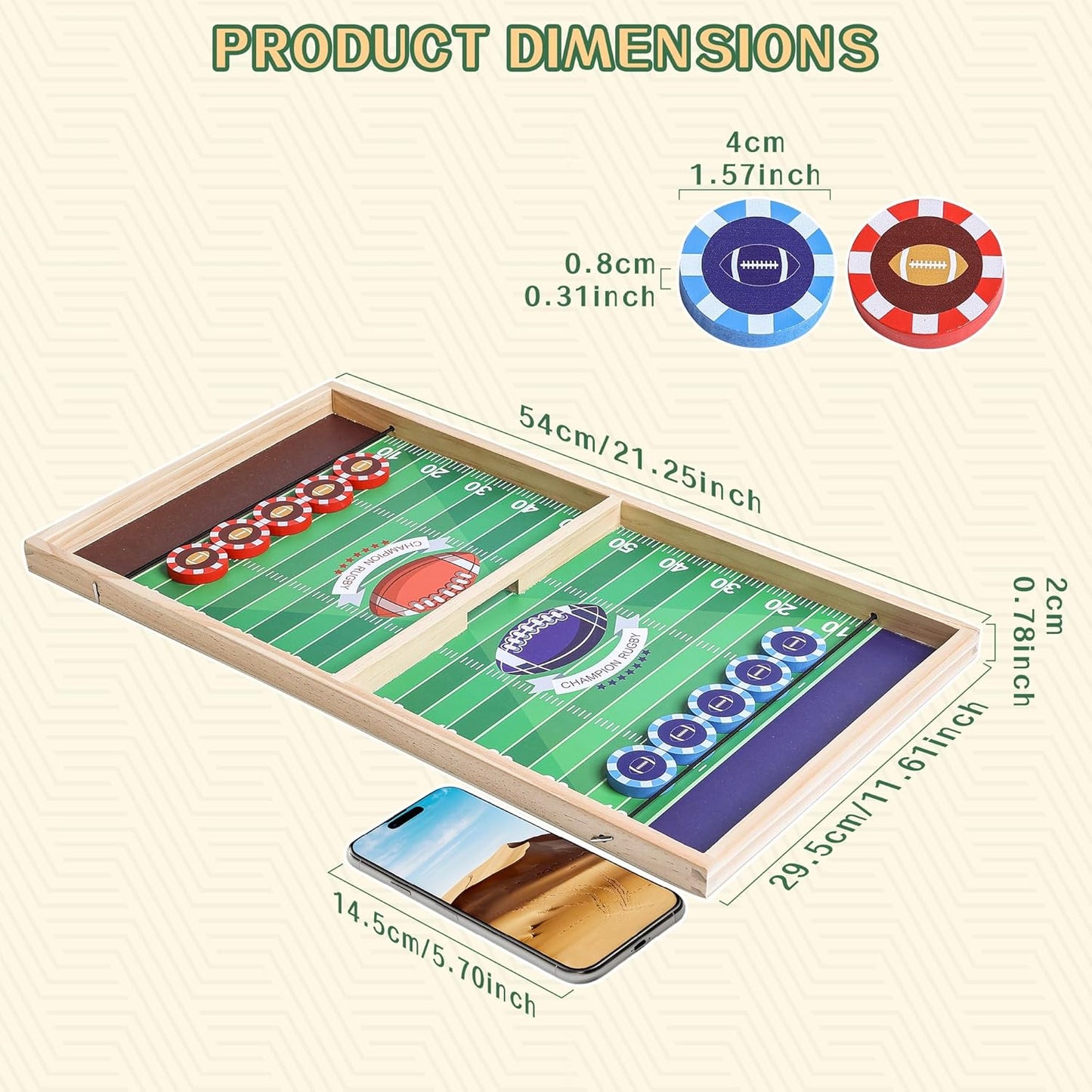 Rugby Fast Classic Slingshot Puck Game Wooden Air Hockey Board Games for Family Game Night or Friends Party,Table Games for Adults and Kids, Test Your Speed and Accuracy,2-Player（Large Size）