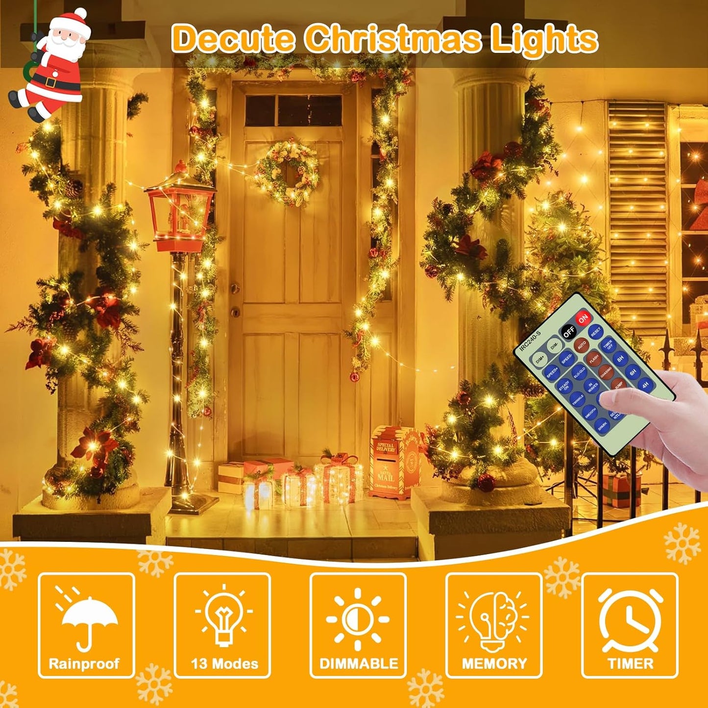 Decute 164FT 500LED Christmas Fairy String Lights Dimmable with Remote Control Copper Wire Starry Lights with UL Cerficated Decorative for Party Wedding Bedroom Christmas Tree Warm White