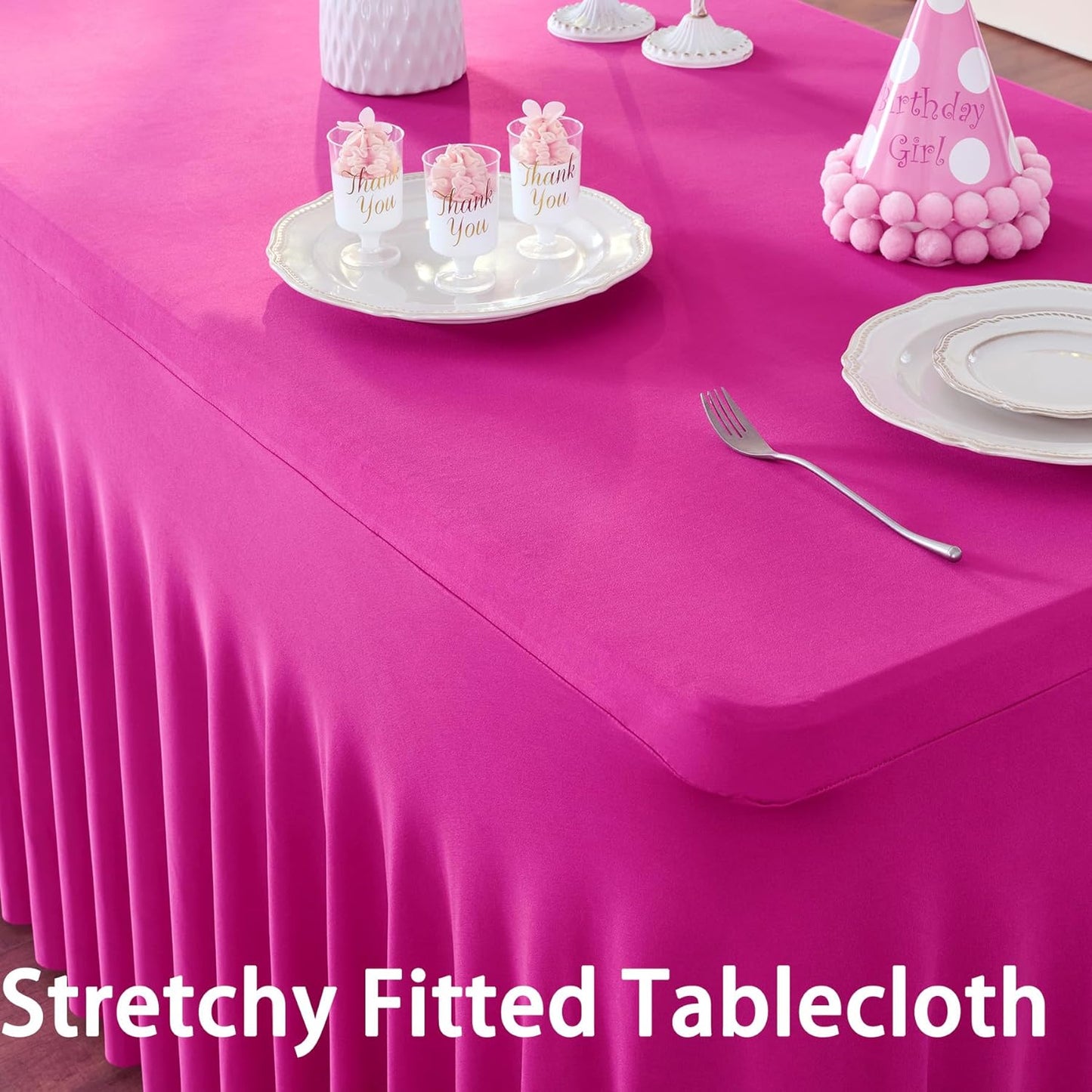 6ft Hot Pink Spandex Tablecloths for Rectangle Tables, 4pk Stretchy Table Cloths Fitted Tablecover 6 Foot Fuchsia Desk Skirt for Weddings Birthday Party Banquet Baby Shower