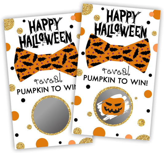 3.5" x 2.1" Halloween Themed Scratch Cards - 40 Happy Halloween Bat Bowtie Game Cards - Horror Party, Theme Party, Wedding Bridal Party and Raffle - A02