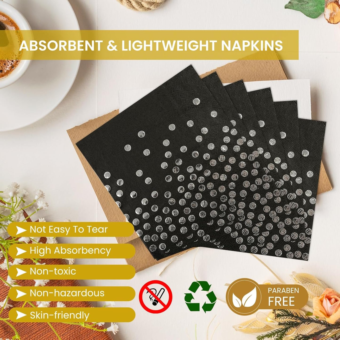 75PCS Paper Plates and Napkins Set - Black and Sliver Dot Disposable Party Dinnerware Includes Paper Plates, Napkins, Forks Decorations for Graduations, Birthdays and Weddings, Serves 25