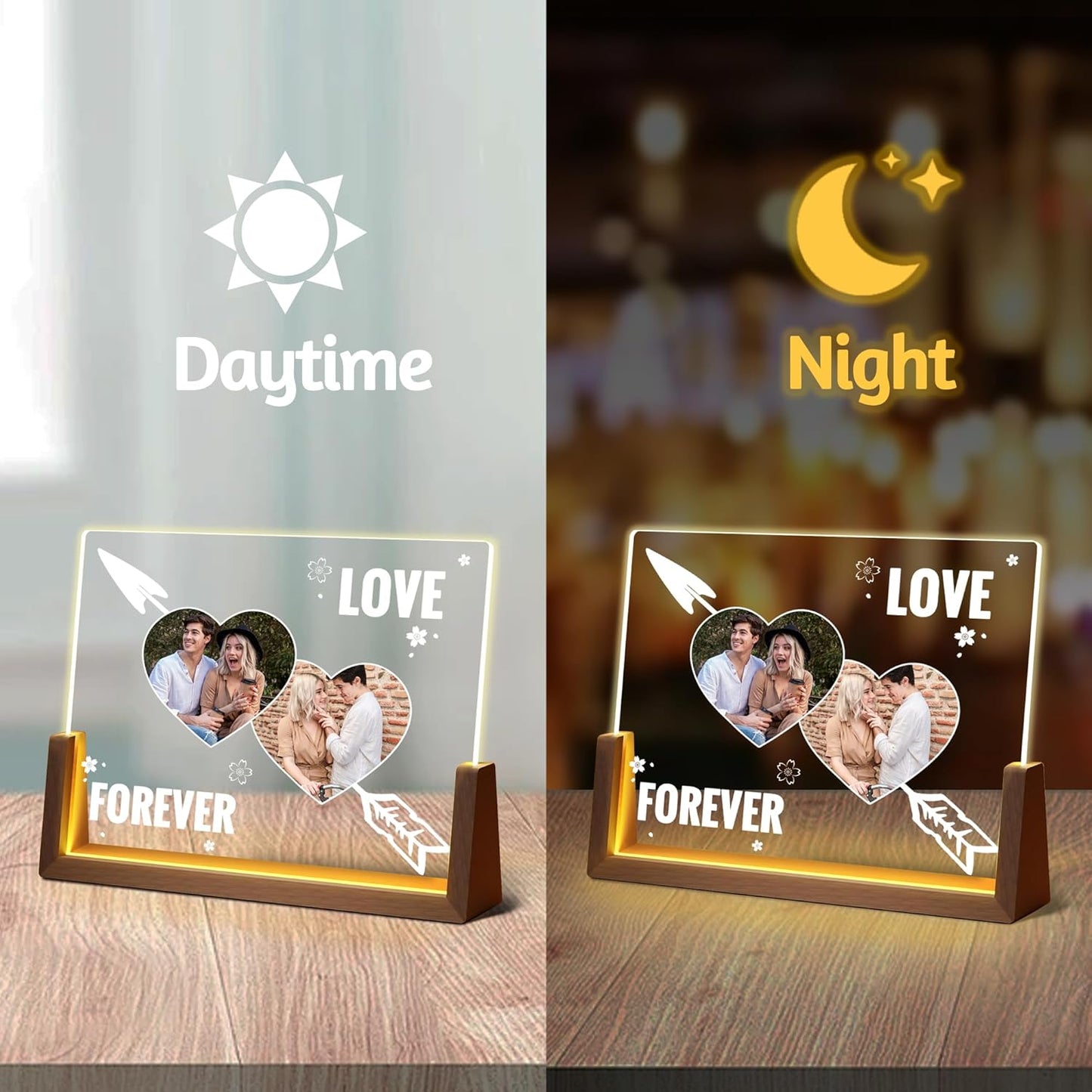 Personalized Couple Gifts For Girlfriend Boyfriend Him Her, Custom Acrylic Plaque Light Up Picture Frame With Photo, Birthday Anniversary Wedding Gifts For Women Men Husband Wife