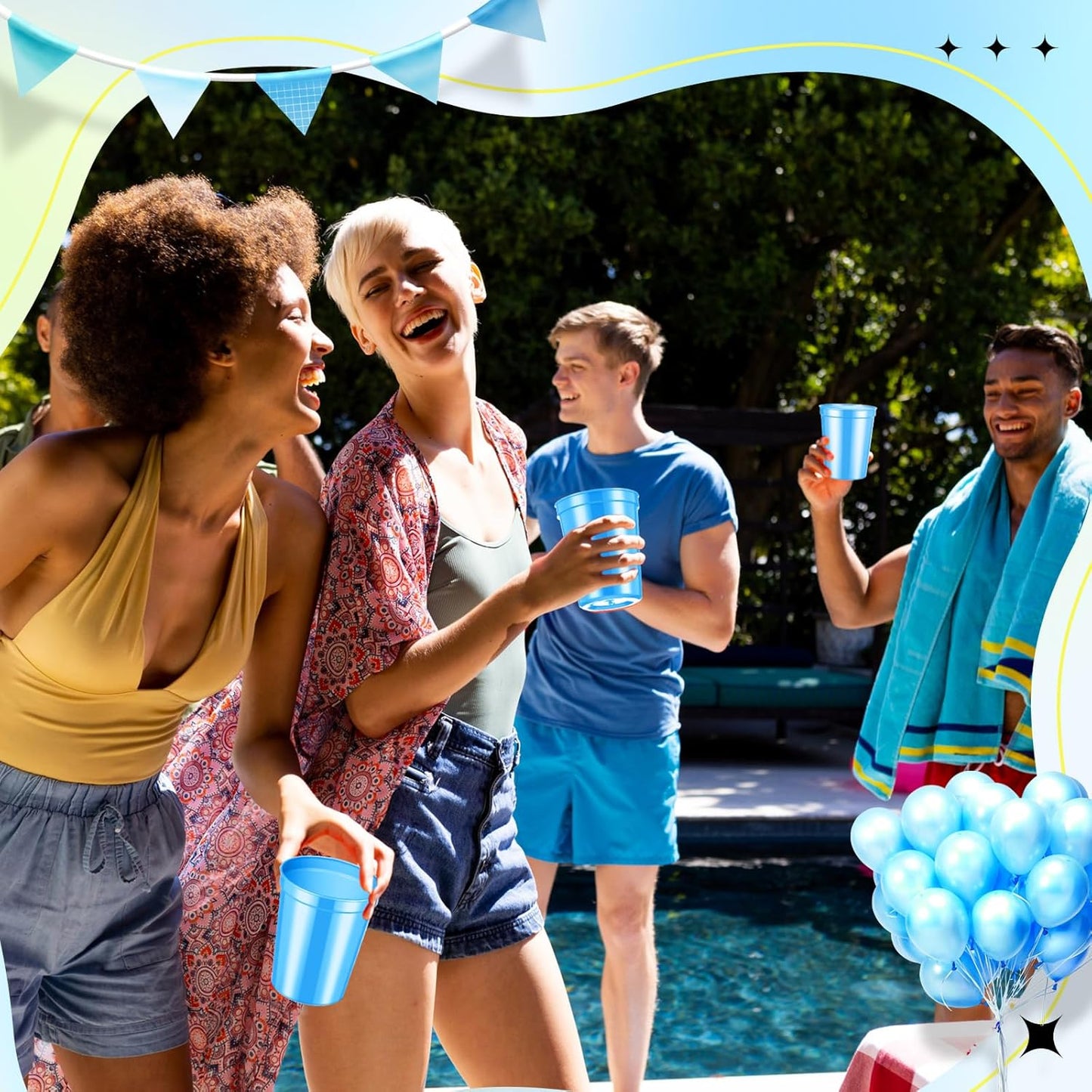 Yungyan 50 Pack 16oz Stadium Cups Reusable Plastic Cups Blank Drink Tumblers for Parties, Events, DIY Projects, 4.5 x 3.54 x 2.72 Inch (Light Blue)