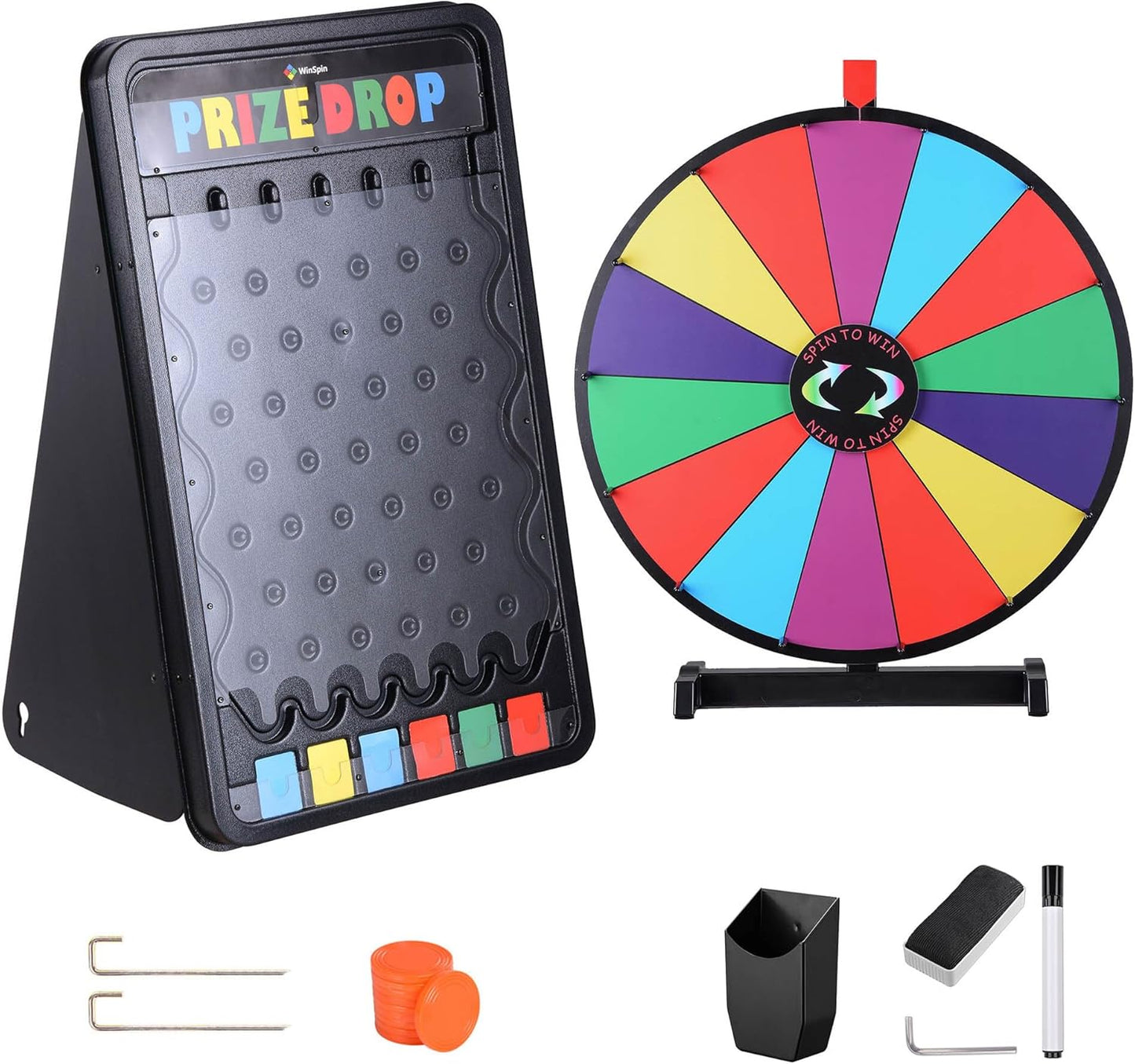 WinSpin 24" Spinning Color Prize Wheel with 30"x19" Prize Drop Board Game Party Trade Show