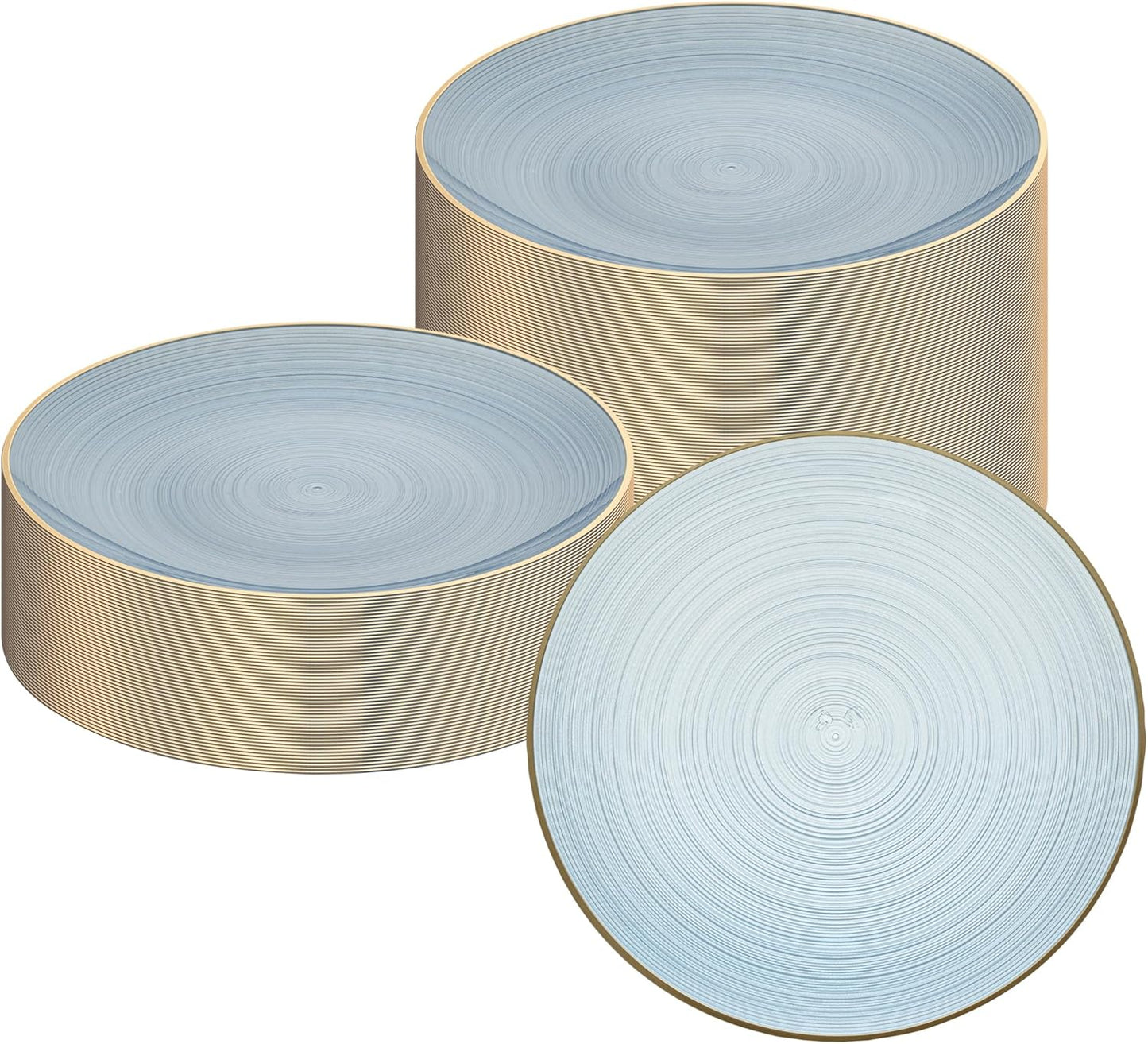 Restaurantware Plastic Plates 20 Pcs 10" Gold Rimmed Disposable Plates Heavy-Duty Blue Translucent Rippled Plastic Dinner Servers for Party, Weddings, Salads, Desserts, and Appetizers