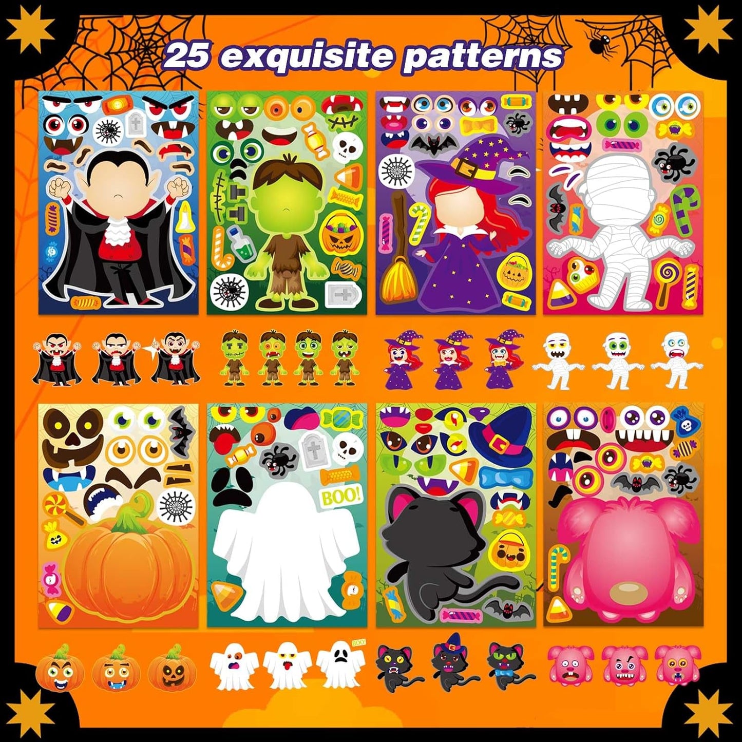 Halloween Make a Face Stickers 40PCS - Mix and Match Character Sheets With Vampires, Witches, Mummies, Zombies, Ghosts, Monsters - Party Games