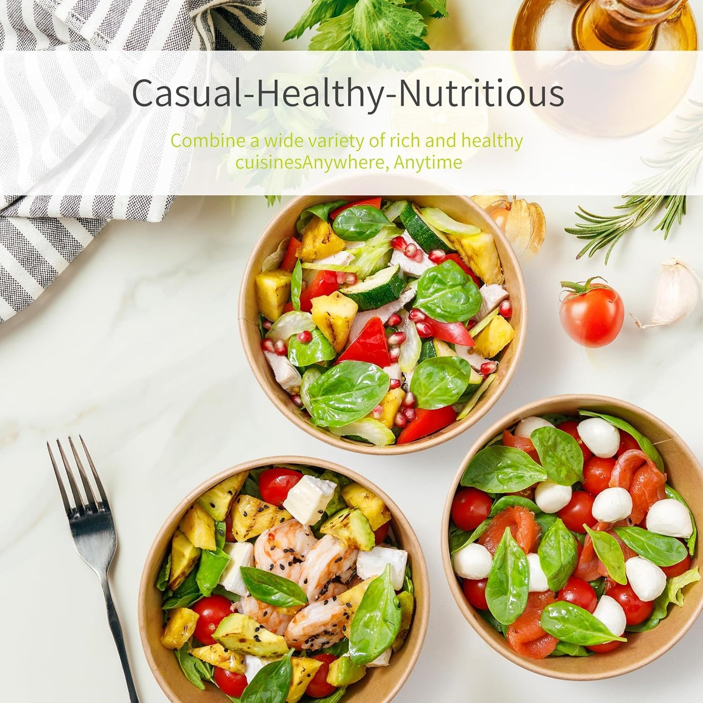 50 Pack 25 oz Paper Bowls, Disposable Soup Bowls, Heavy-Duty Salad Bowls, in Food Grade Kraft Paper Made, Eco-Friendly Durable No Leakage for Dessert Camping Food Party Disposable Serving Bowls