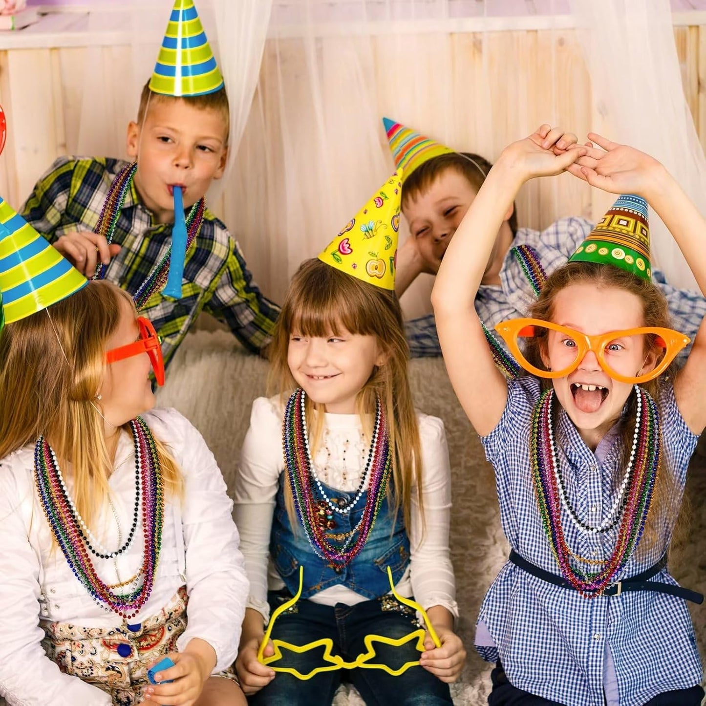 50PCS Mardi Gras Beads, Metallic 10 Kinds of Bead Necklace Party Favors, 33" Mardi Gras Necklace Stuff, Festival Parade Throw Accessories for Wedding Birthday Celebrations Decorations