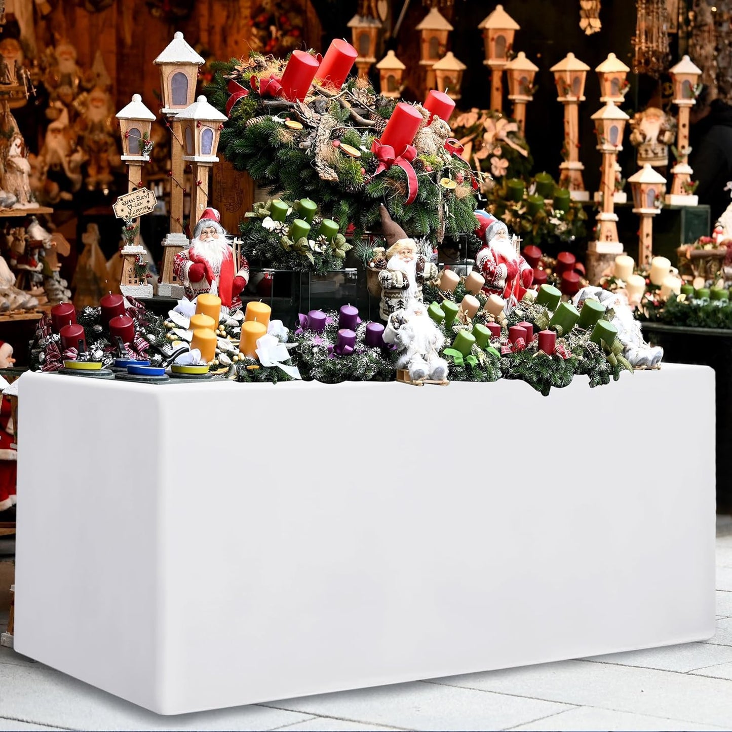 HolidayIdeas Fitted Table Covers for 6 Foot Tables - 72 x 30 Inch - 2 Pack Rectangle Table Clothes Versatile Fabric Table Cover for Folding Table, Parties, Holiday Dinner, Trade Show (White)