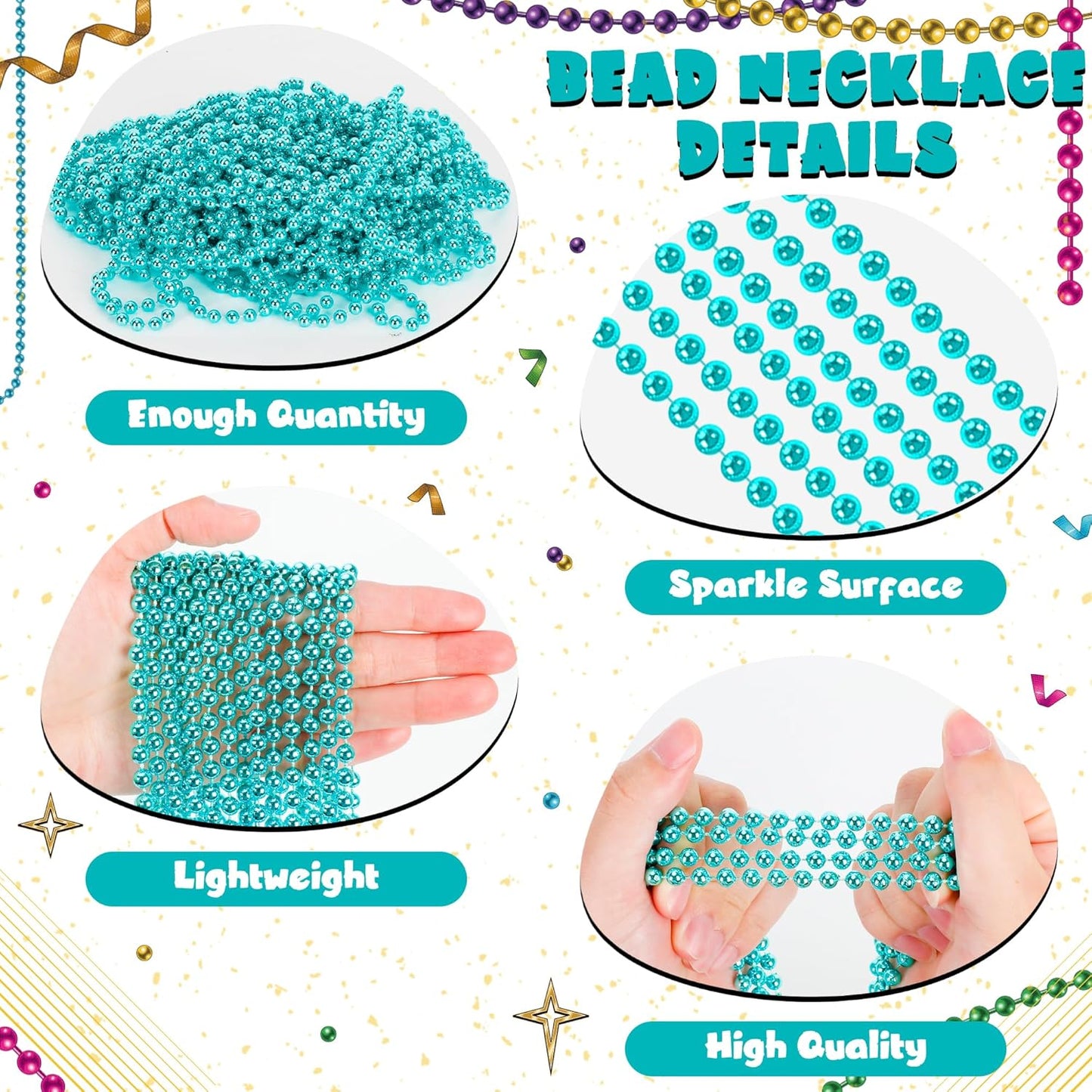 12 PCS Lakeblue Beads Necklaces, 33" Mardi Gras Beads Bulk, Festival Parade Throws Accessories, Round Costume Necklace Kit for Parade Pirate Party Favors Decorations Carnival Masquerade