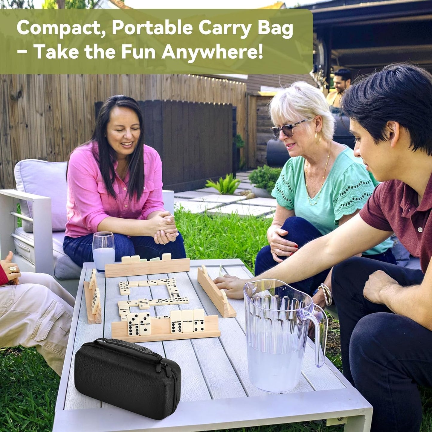 BATURU Jumbo & Extra-Thick Double 6 Dominos Set for Adults, 28 Large Tiles with 4 Wooden Racks, Portable Travel Case, Premium Dominoes Set for Adults, Kids, Classic Family Game Night & Party Games