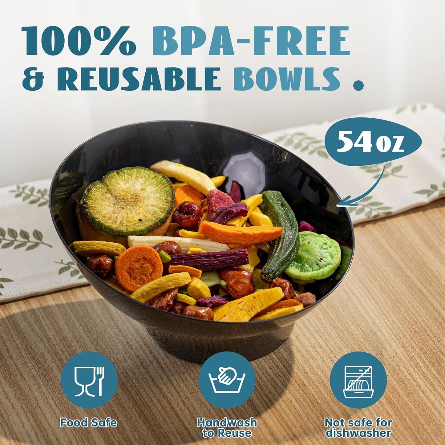 Liacere 16 Pack Black Plastic Bowls - Black Serving Bowls - 20 OZ Angled Bowl Disposable for Chip,Candy,Salad and Fruit - Ideal for Wedding & Party & New Year