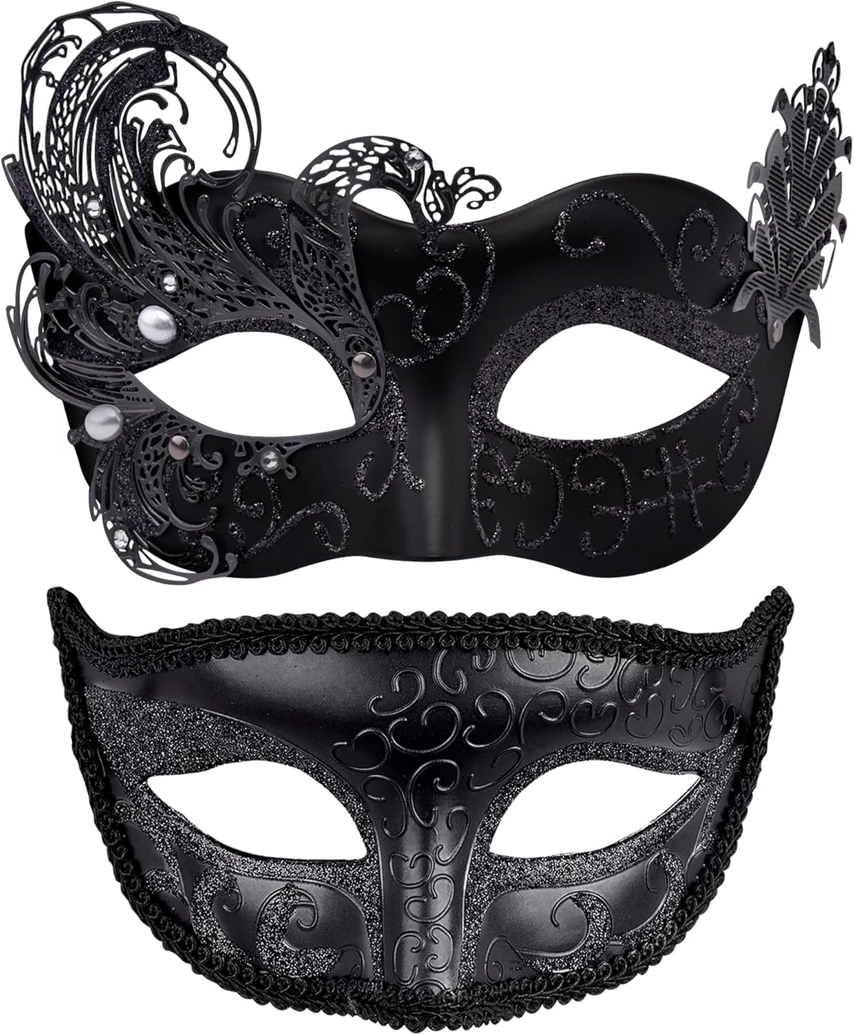 SIQUK Couple Masquerade Masks Metal Venetian Party Mask Halloween Costume Mask Mardi Gras Mask for Couples Women and Men