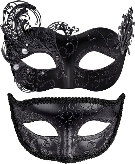 SIQUK Couple Masquerade Masks Metal Venetian Party Mask Halloween Costume Mask Mardi Gras Mask for Couples Women and Men