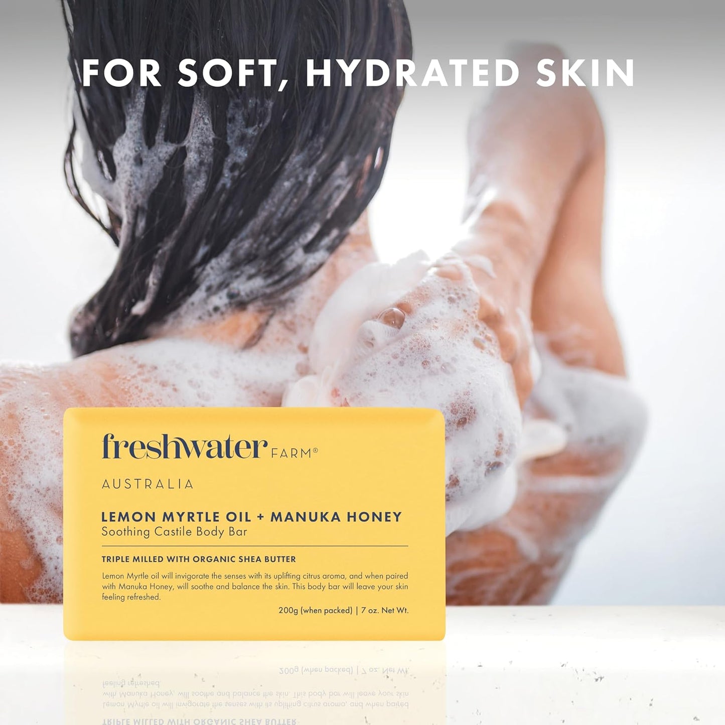 Freshwater Farm Australia Natural Soap Bar- Lemon Myrtle+Manuka Honey- 7 oz x 8 Pack- Castile Bar Soap, Natural Soap Bar, Bar Soap, Body Soap Bars- Essential Oils For Sensitive Skin