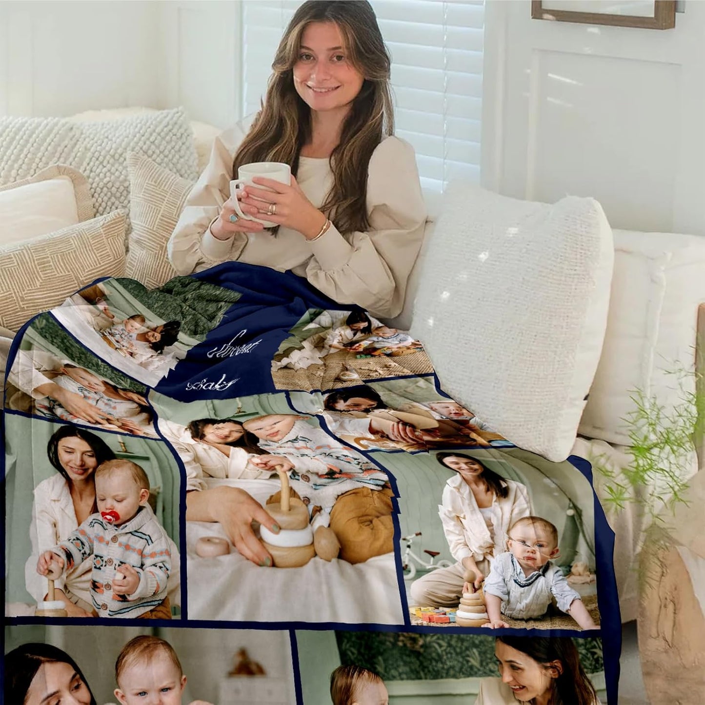 Ships Next Day, Custom Blanket with Photos Text Personalized Flannel Throw Blankets Customized Blanket for Baby Family Birthday Christmas Halloween Fathers Mothers Valentines Day Gift 60" W x 80" L